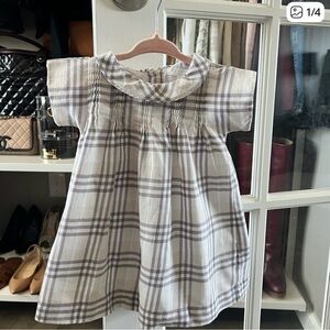 Burberry Cream and Gray Plaid Cotton Kids Dress